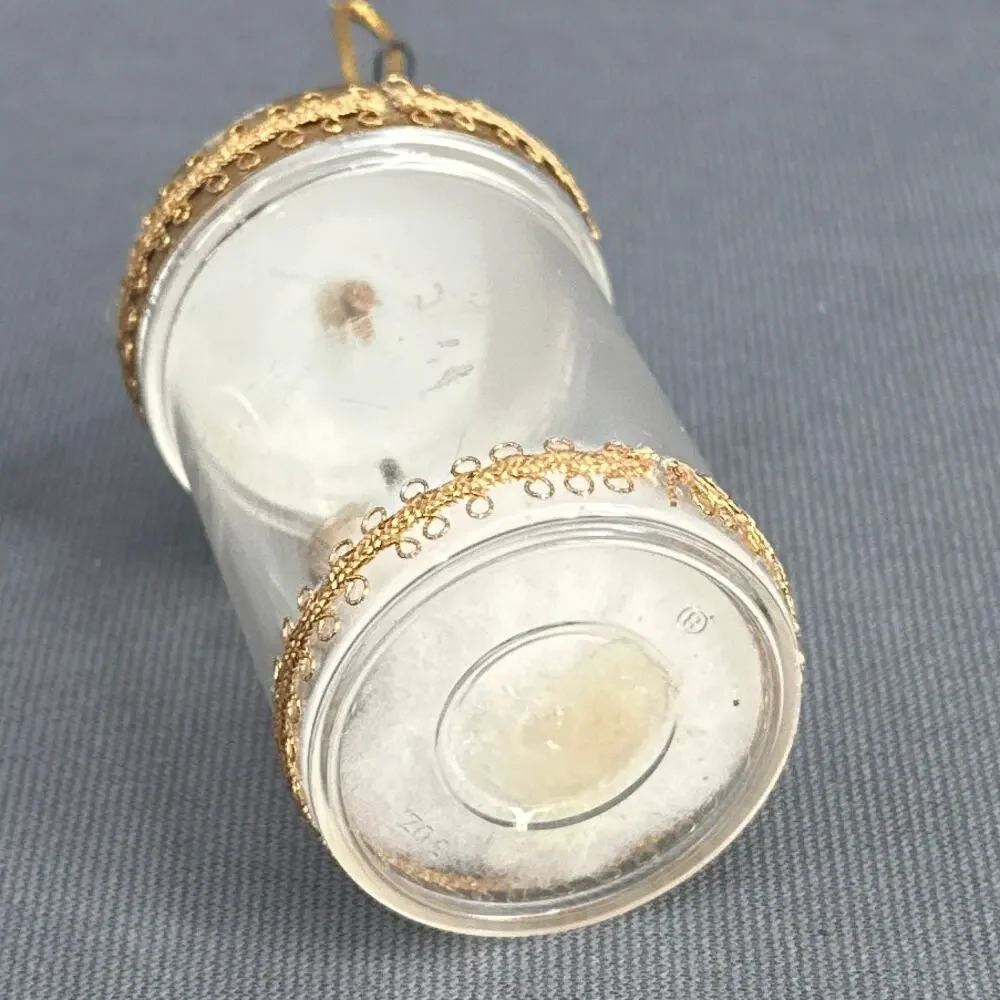 VTG Handmade Baby Angel Pill Bottle Ornament Set 3 Plastic Diorama Gold Trim 50s